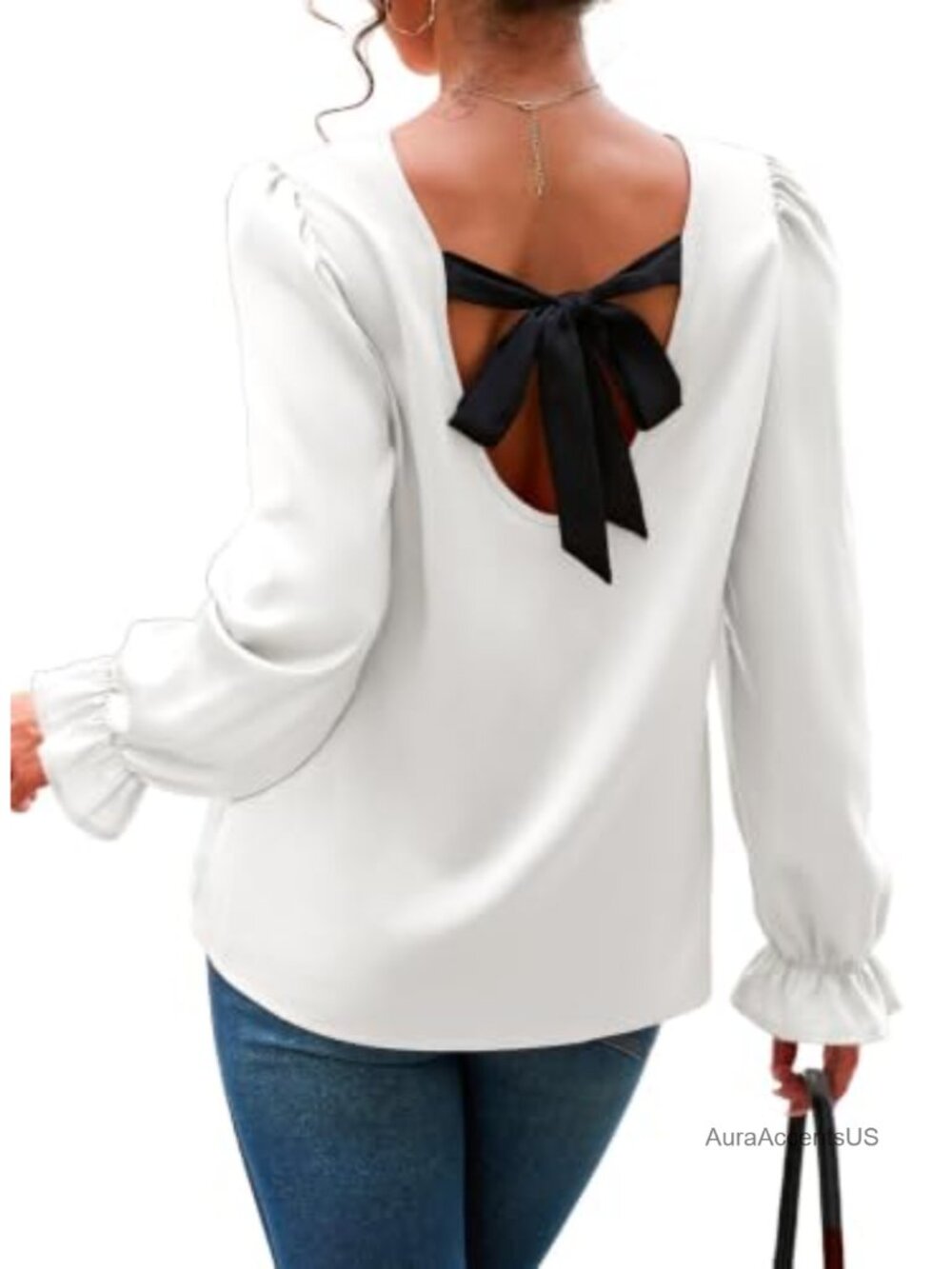 Pink Queen Womens Satin Blouse Bow Tie Back Top Ruffle Long Sleeve Business